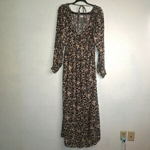 Sonoma Floral Maxi Dress MATERNITY Large Black with Tan Flowers